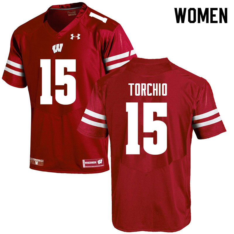 Wisconsin Badgers Women's #15 John Torchio NCAA Under Armour Authentic Red College Stitched Football Jersey XC40J34CM